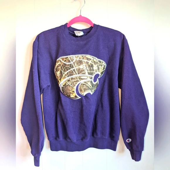 Champion Kansas State KSU Wildcats Sweatshirt in Purple Camo size Small Vintage‎ - Picture 1 of 5